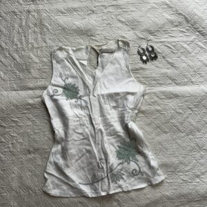 linen blend beaded imported top