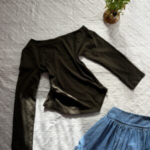 Down shoulder olive top