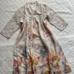 Linen Blend Floral V Neck Kurti