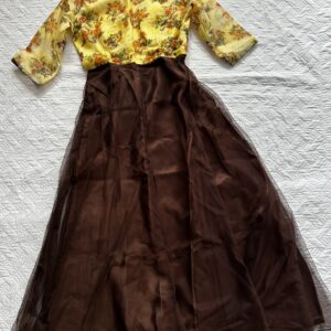 Padded Butter yellow and Brown Long Kurti