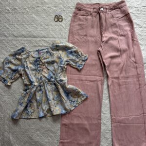 Cutesy peplum top with baggy denim combo