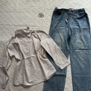 Striped Cotton Shirt with baggy denim combo