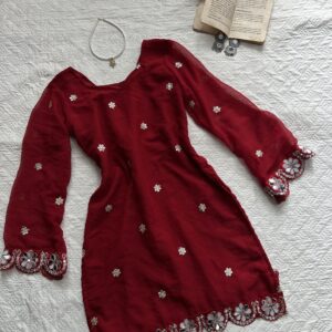 Hot Red Mirror Work Long Corset Back kurti