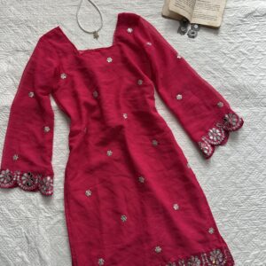 Hot Pink Mirror Work Long Corset Back kurti l