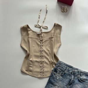 Capuccino corset lace-up top