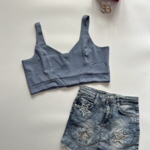 Blue back button solid  tank top