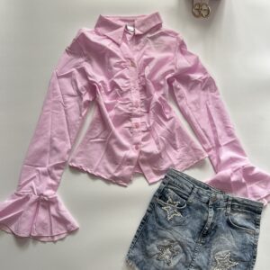 Ruched ruffle corset back shirt