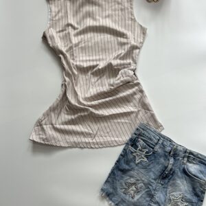 Formal linen blend boat neck ruched top
