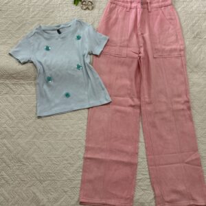 Ice Blue Top with Baby Pink denim combo