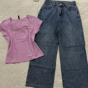 Skim Pink Top with Washed denim combo