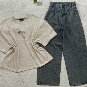 Oversize Graphic T Shirt with Korean denim combo
