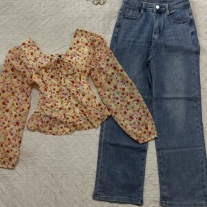 Floral Top with Light Wash denim combo