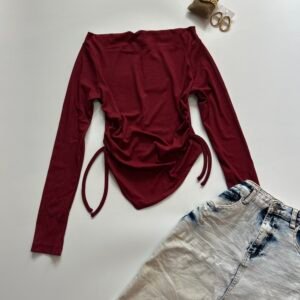 Cowl Neck Ruched Long Slevee Top