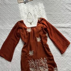 Hot Rust Crush Fabric Gold Handcrafted Chatpati Kurti