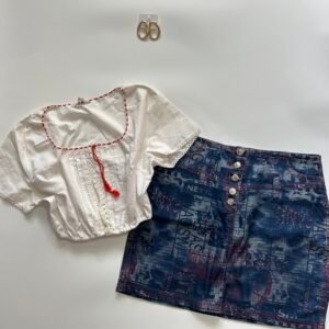 Crop top with retro denim skirt combo