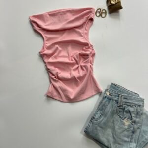 Off Shoulder Ruched Baby Pink Top