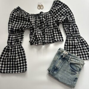 Checked Cutesy Full Flared Slevee Top
