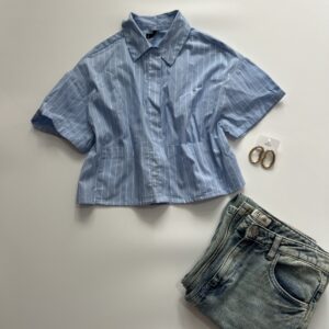 Striped Ice Blue Crop Shirt