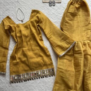 Banarasi Gloss Mirror Work Mustard Set