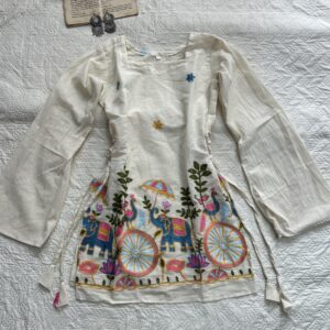Linen Cotton Embroidered Snatch Waist Kurti