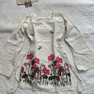 Linen Cotton Embroidered Snatch Waist Kurti