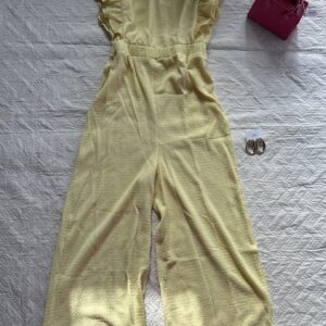 Butter Yellow Crush Fabric Ruffle Jumsuit