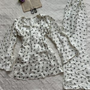 Pure Cotton Bow Corset Kurti with Bootcut Pants
