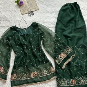 Hot Green Gotta Patti Corset Kurti with Plazoo Chatpata Set