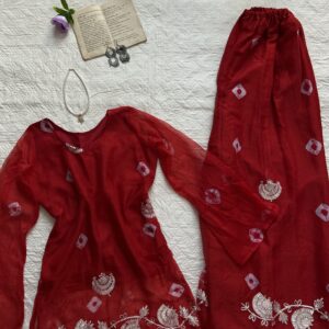 Hot Red Gotta Patti Corset Kurti with Plazoo Chatpata Set