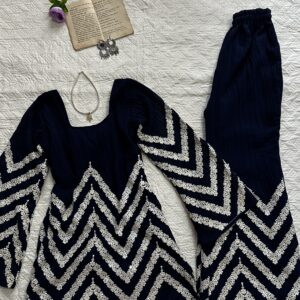 Royal Blue Crush Sequence Embroidered Corset Kurti with Bootcut Pants