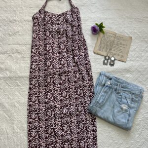 Handblock Print Halter Neck Backless Long Kurti