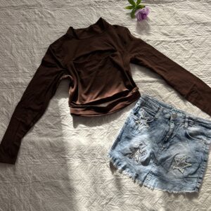 brown body fit chic top