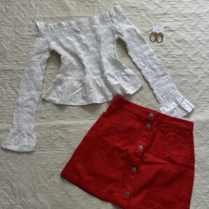 H&M Cutesy Top with Hot Red Skirt Combo