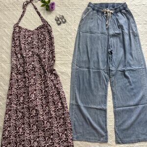 Backless Halter Long Kurti with Baggy Pants Desi Combo