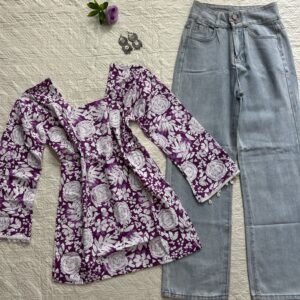 Corset Back Kurti with Baggy Denim  Desi Combo