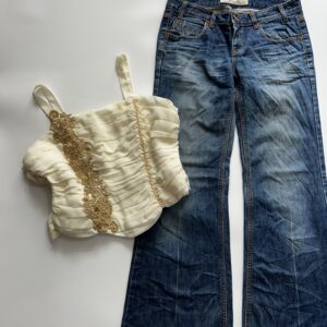embellished corset top with vintage denim combo