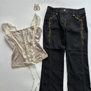 corset top with embrodried denim combo