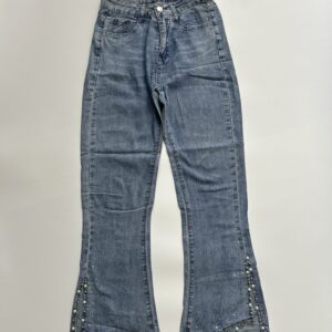 Rhinestone Slit Light Wash Bootcut Denim