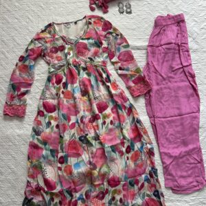 Chiffon Pure Floral Beaded Angrakha kurti with Pants & Duppata