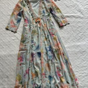 Pista Green Floral Printed A line Kurti