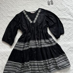 Striped Black Embroidered Short Kurti