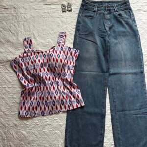 Padded desi top with baggy denim combo