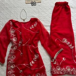Hot red gotta patti corset kurti with pant set