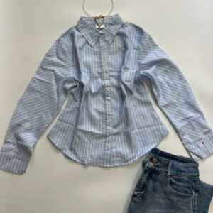 H&M Fitted White & Blue Striped Shirt