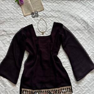 Mocha Brown Mirror Work Corset Back Short  Kurti