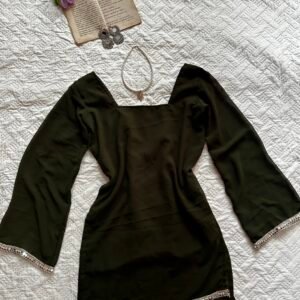Olive Noir Mirror Work Corset Back Short  Kurti