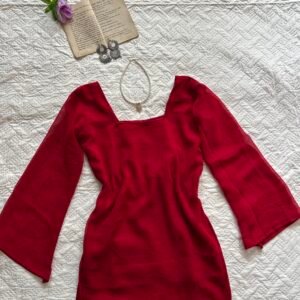 Hot Red Mirror Work Corset Back Short  Kurti