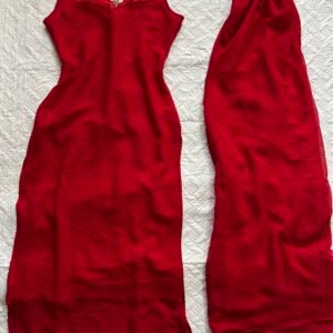 Sanjana~Hot Red Long Corset Kurti with Plazoo and Duppata