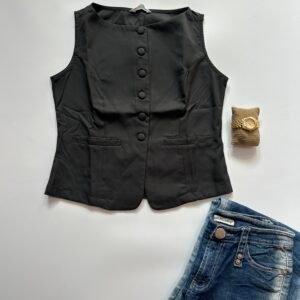 Boat Neck Front Button  Vest Jacket