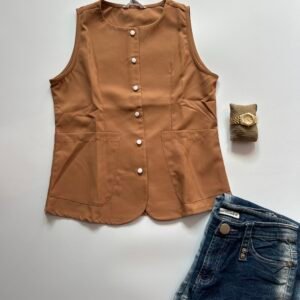 Brown Tailored Sleeveless Buttondown Vest